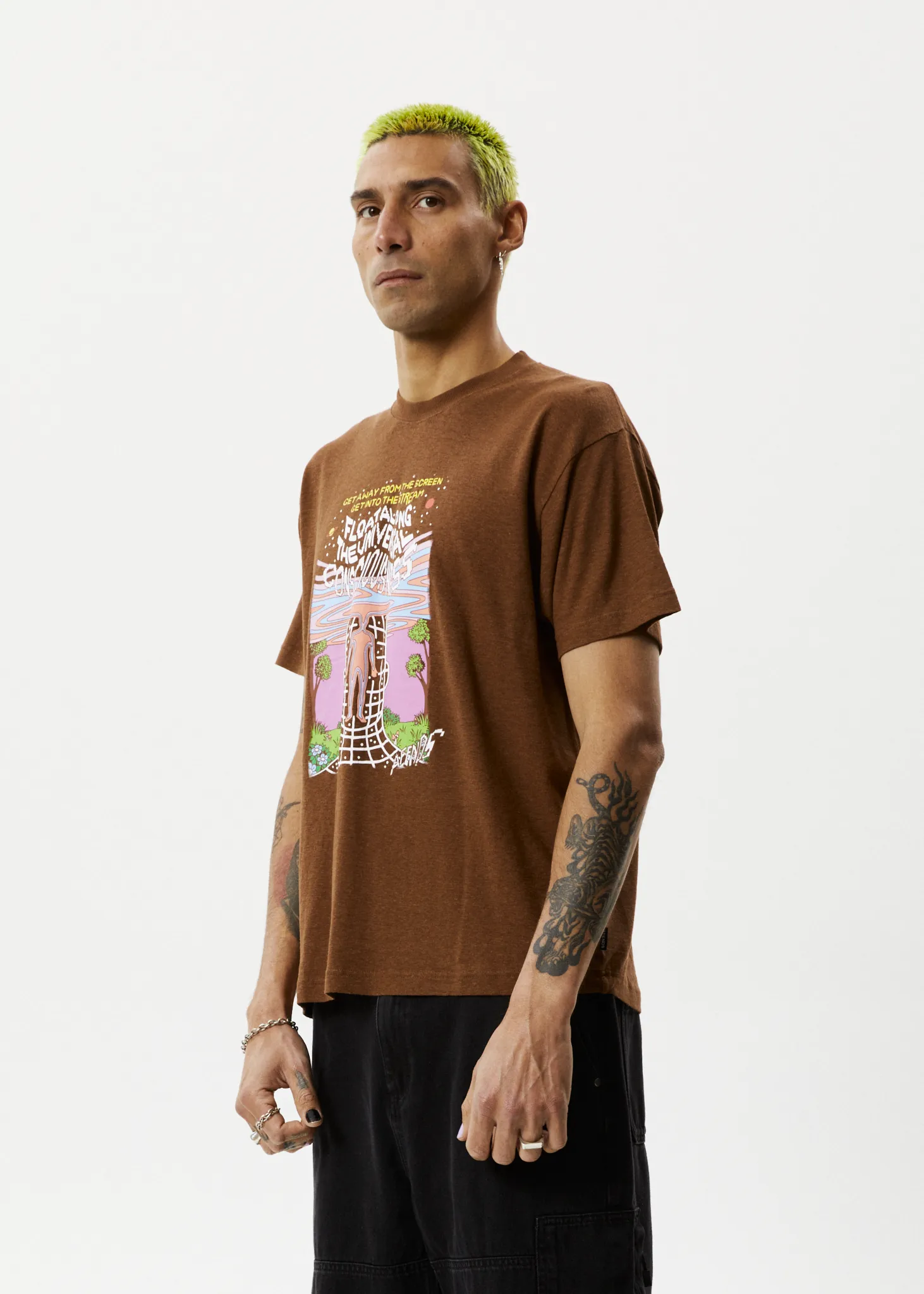 AFENDS Mens Next Level - Boxy Graphic T-Shirt - Toffee