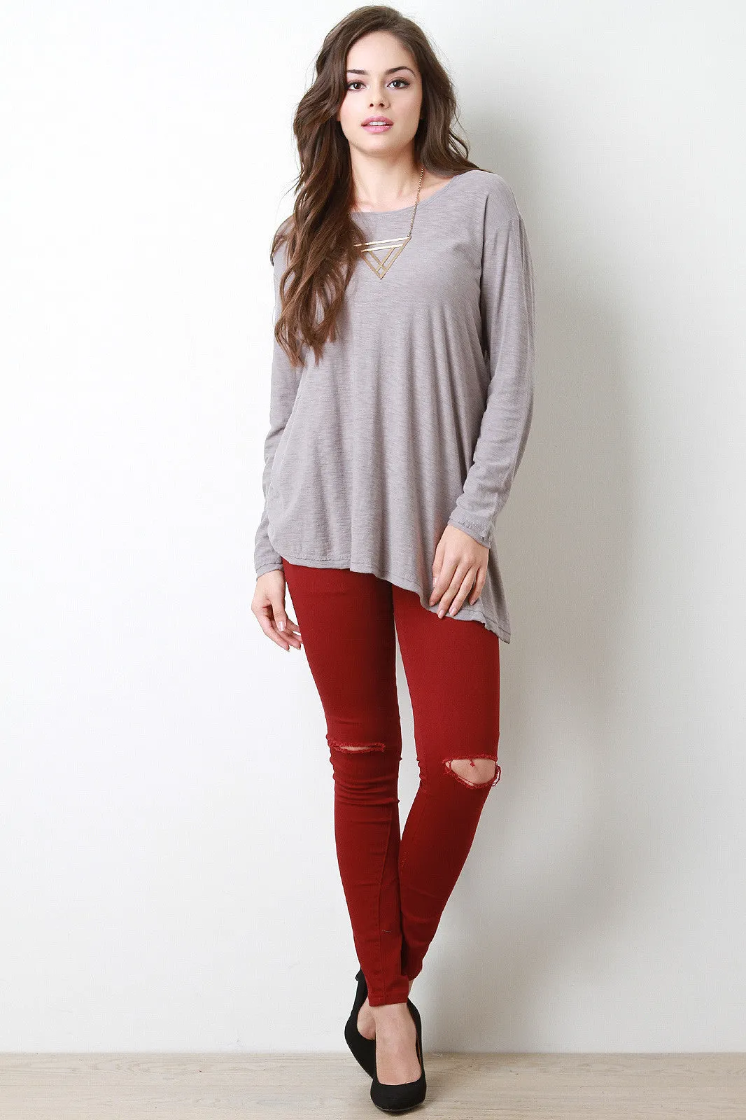 Asymmetrical Hem Long Sleeves Top