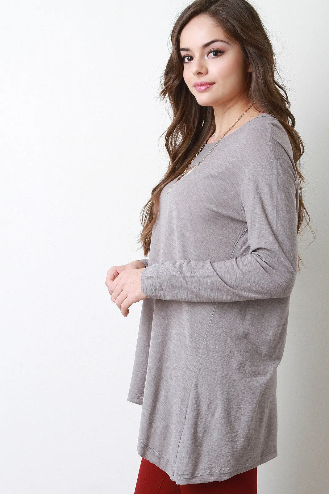 Asymmetrical Hem Long Sleeves Top