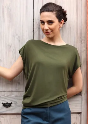 Asymmetrical Rayon Top Olive