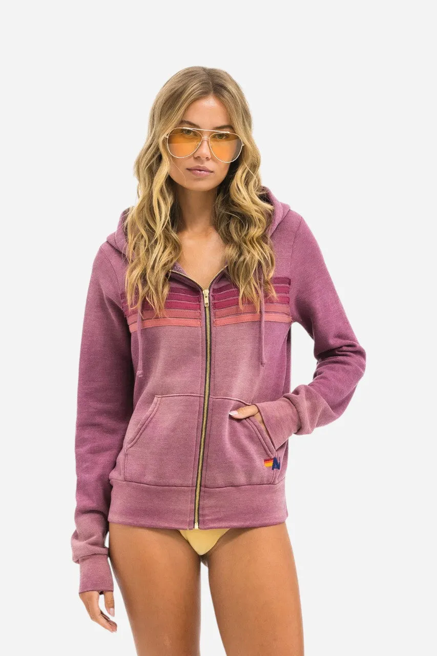 Aviator Nation 5 Stripe Zip Hoodie Faded Berry