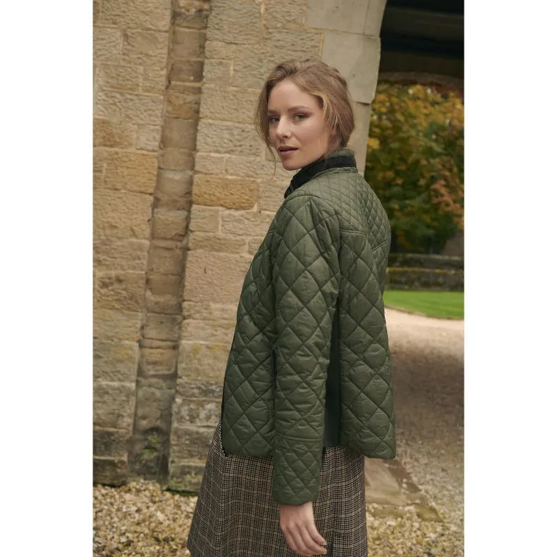 Barbour Grassmere Ladies Quilted Jacket - Olive/Green Pink Tartan