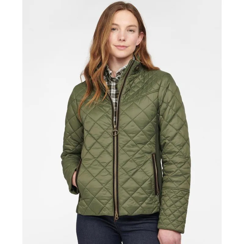 Barbour Grassmere Ladies Quilted Jacket - Olive/Green Pink Tartan