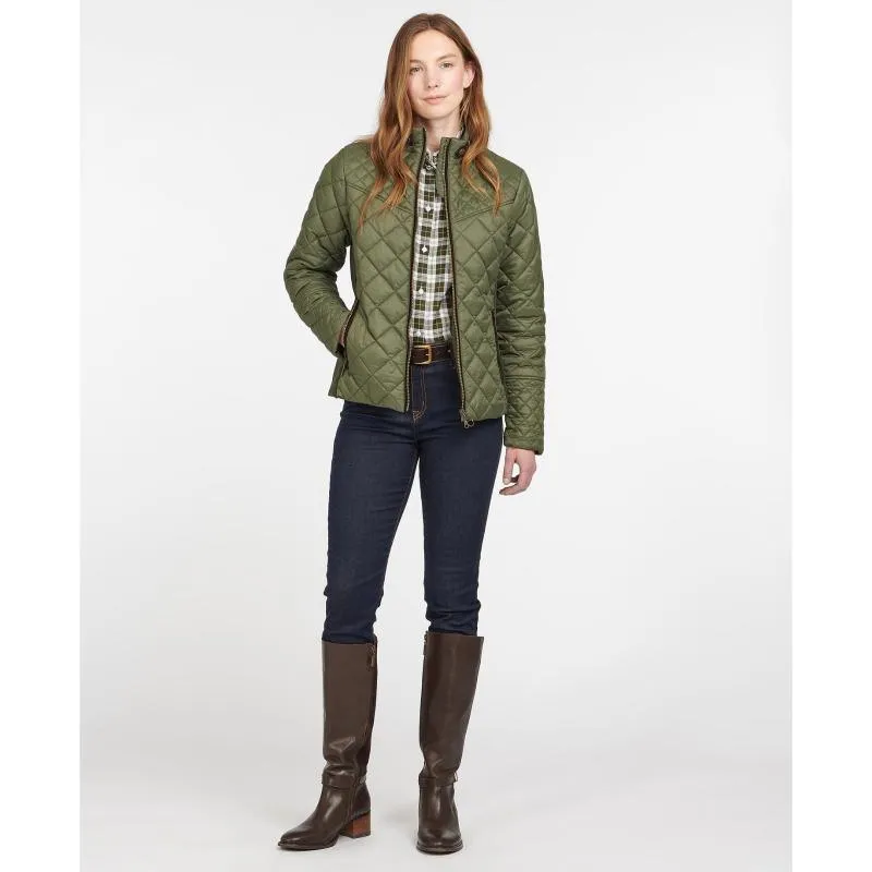 Barbour Grassmere Ladies Quilted Jacket - Olive/Green Pink Tartan