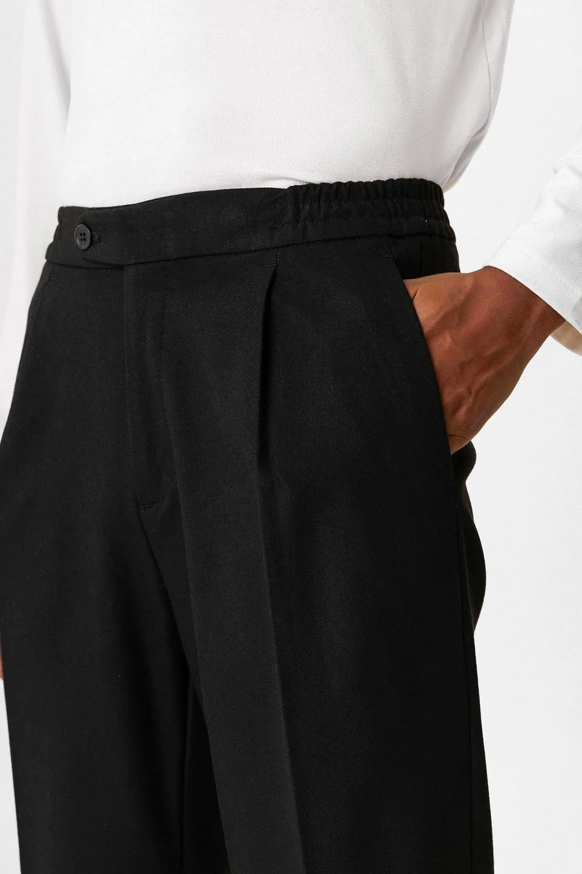 Black Elastic Waist Baggy Men's Trousers - Wessi