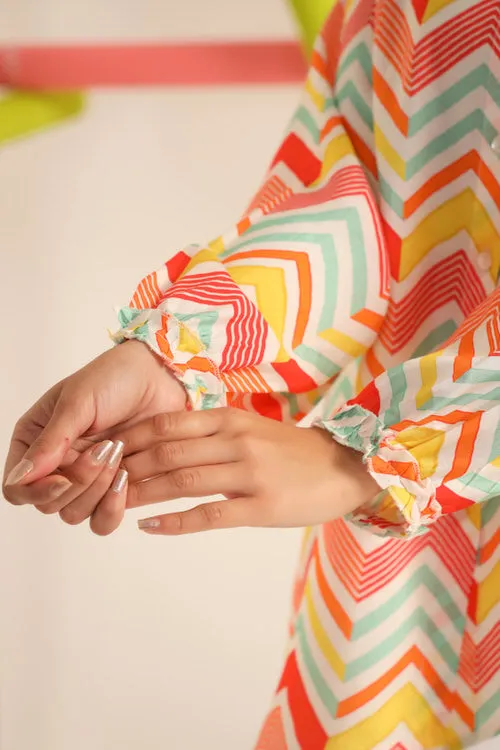 Bright Zigzag Asymmetrical Silk Top