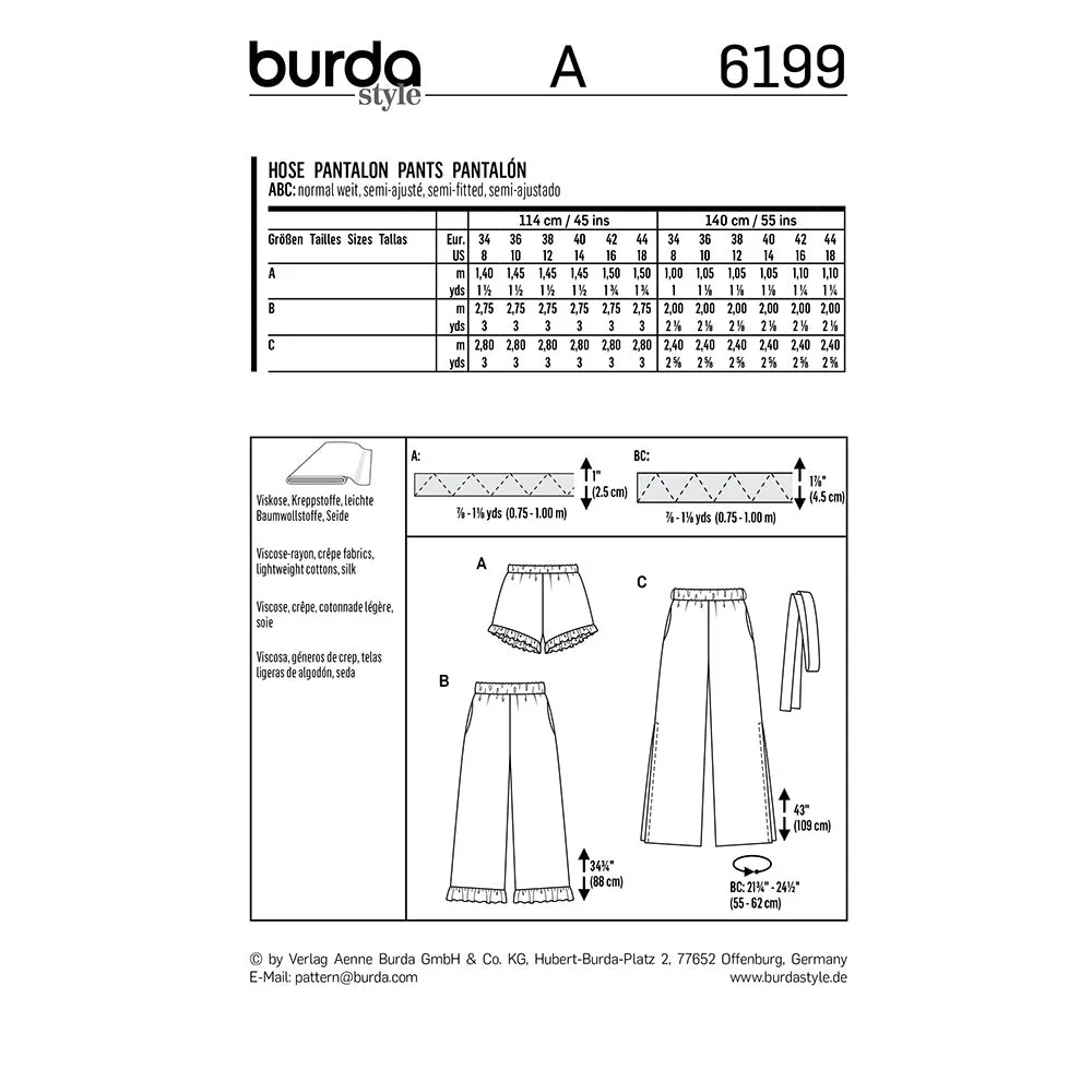 BURDA - 6199 Trousers/Pants – Short