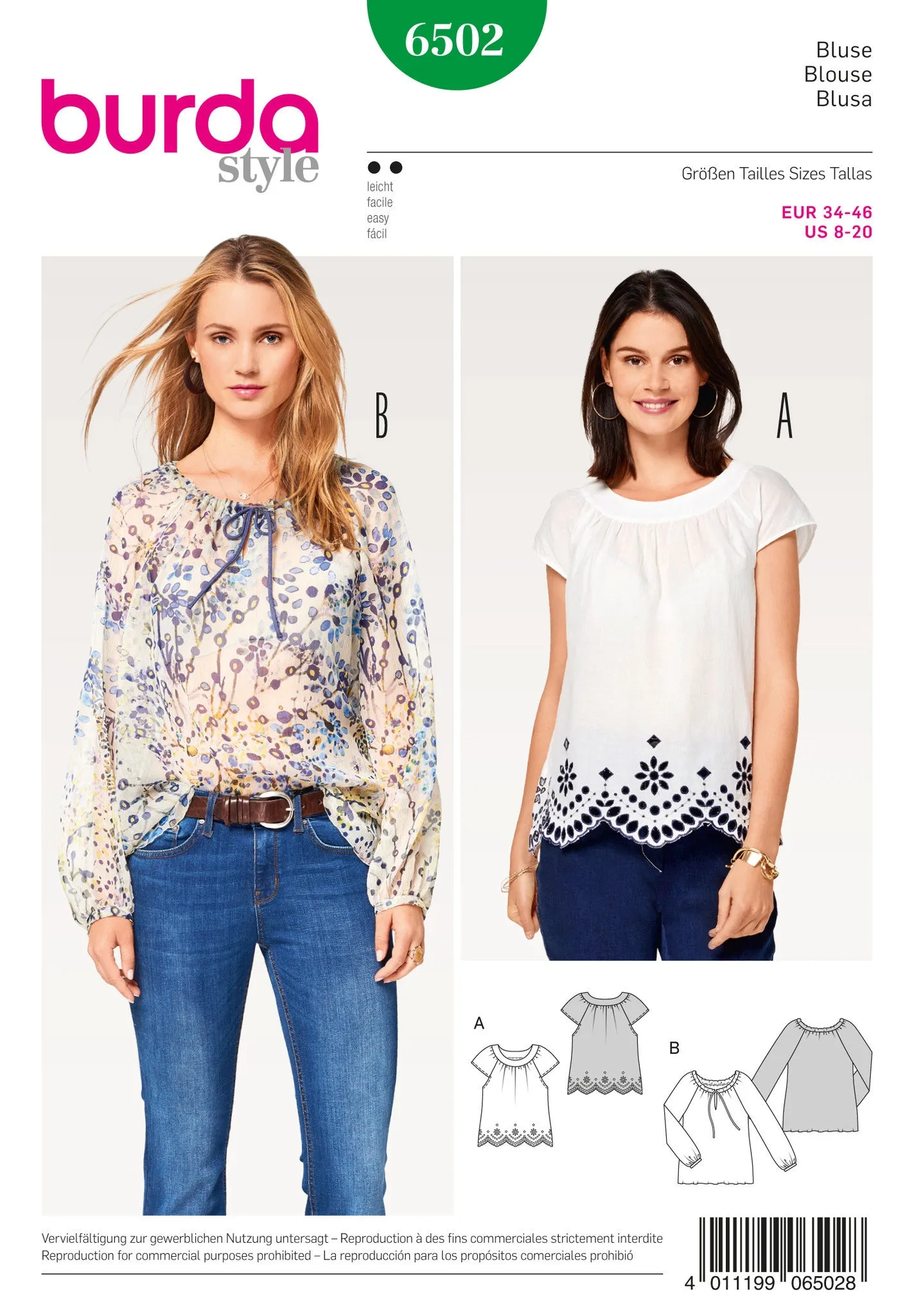 Burda Style Pattern 6502 Misses’  Peasant Blouses