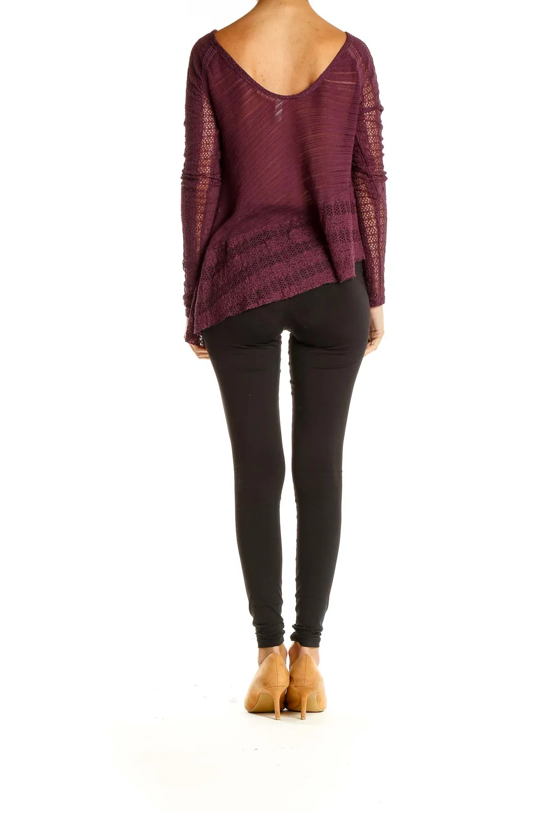 Burgundy Asymmetrical Lace Sleeve Top