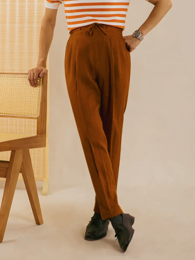 Casual Elastic Waist Linen Trousers