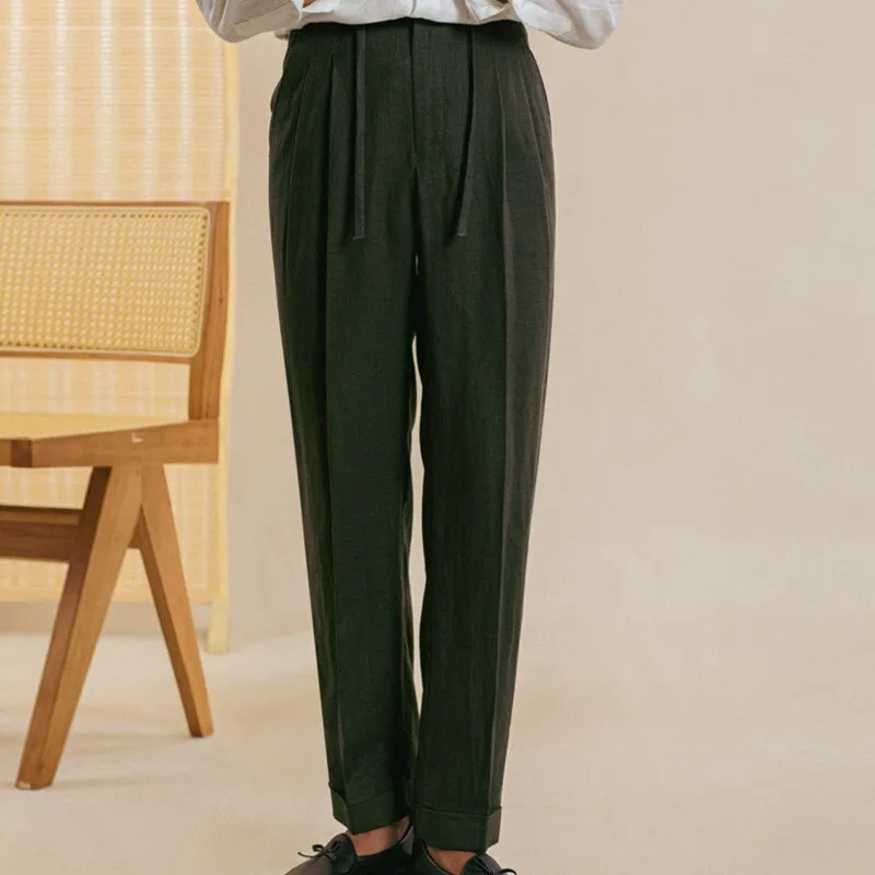 Casual Elastic Waist Linen Trousers