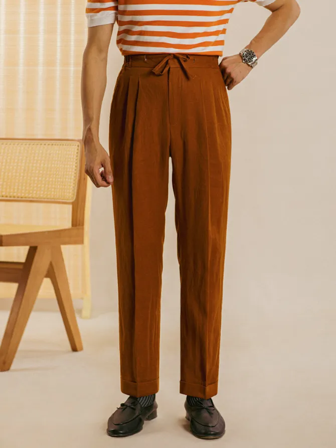 Casual Elastic Waist Linen Trousers