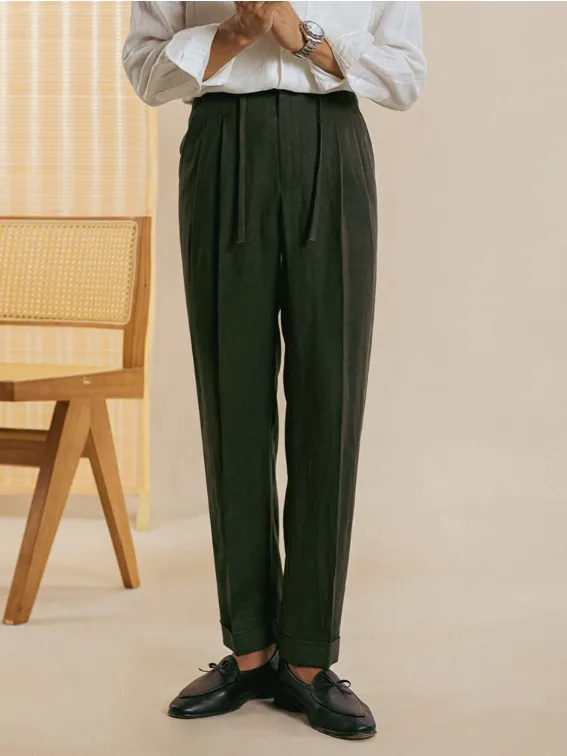 Casual Elastic Waist Linen Trousers