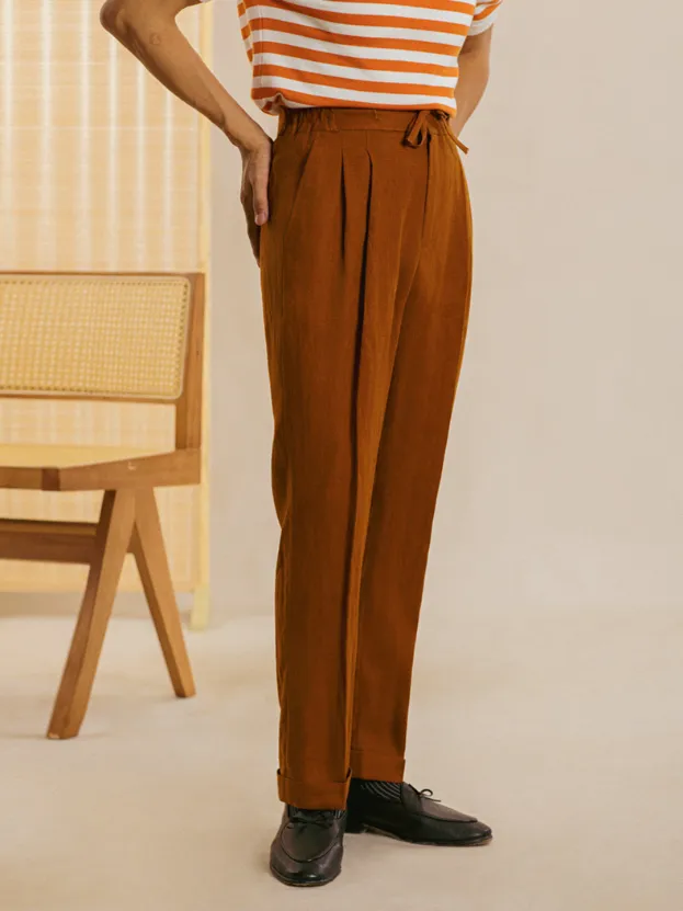 Casual Elastic Waist Linen Trousers