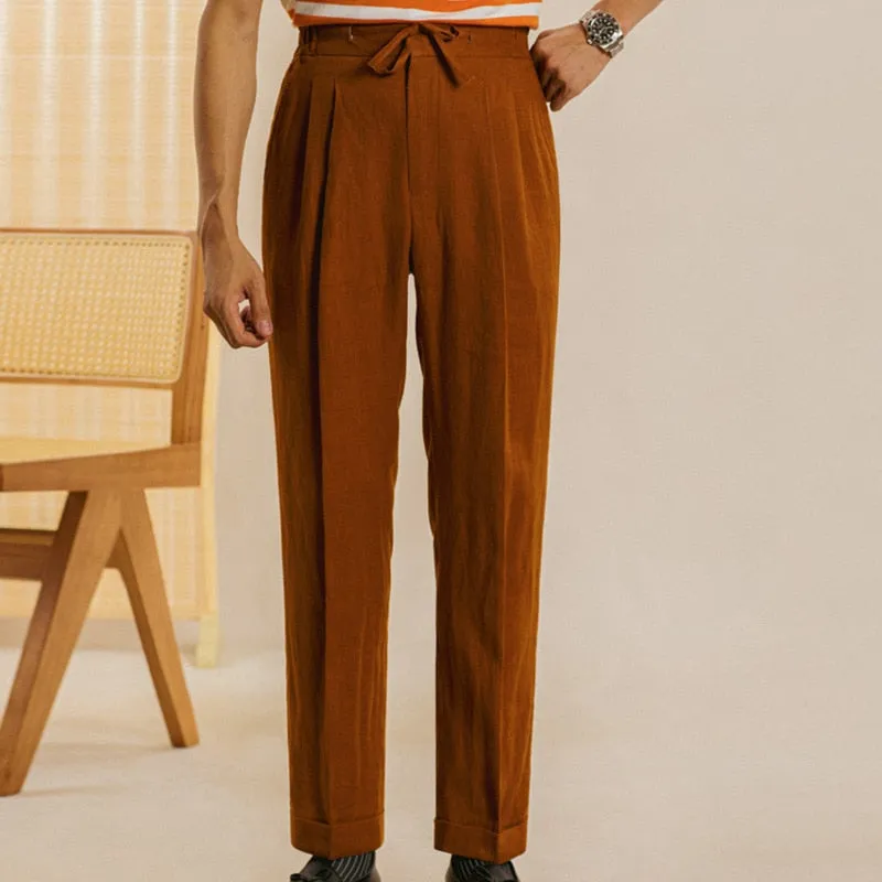 Casual Elastic Waist Linen Trousers