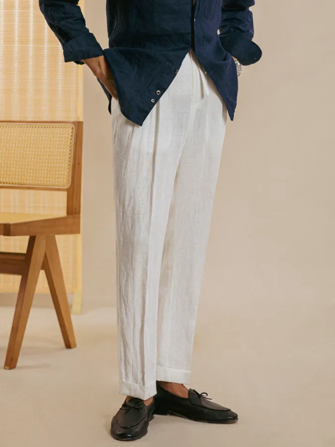 Casual Elastic Waist Linen Trousers