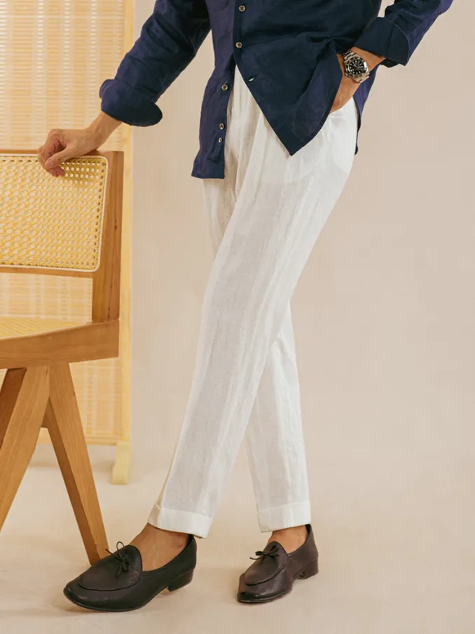 Casual Elastic Waist Linen Trousers