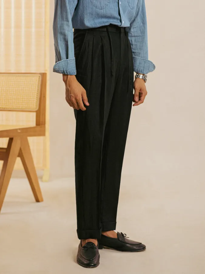 Casual Elastic Waist Linen Trousers