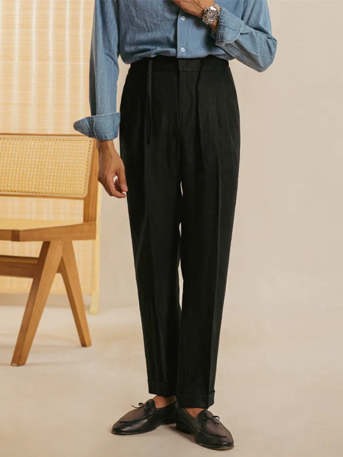 Casual Elastic Waist Linen Trousers