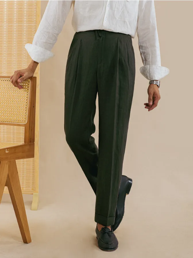 Casual Elastic Waist Linen Trousers