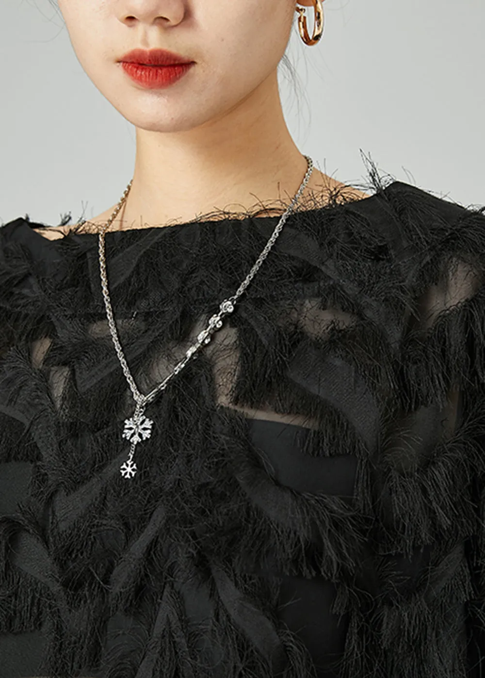 Chic Black Asymmetrical Oversized Fluffy Tulle Long Tops Bracelet Sleeve LY2416