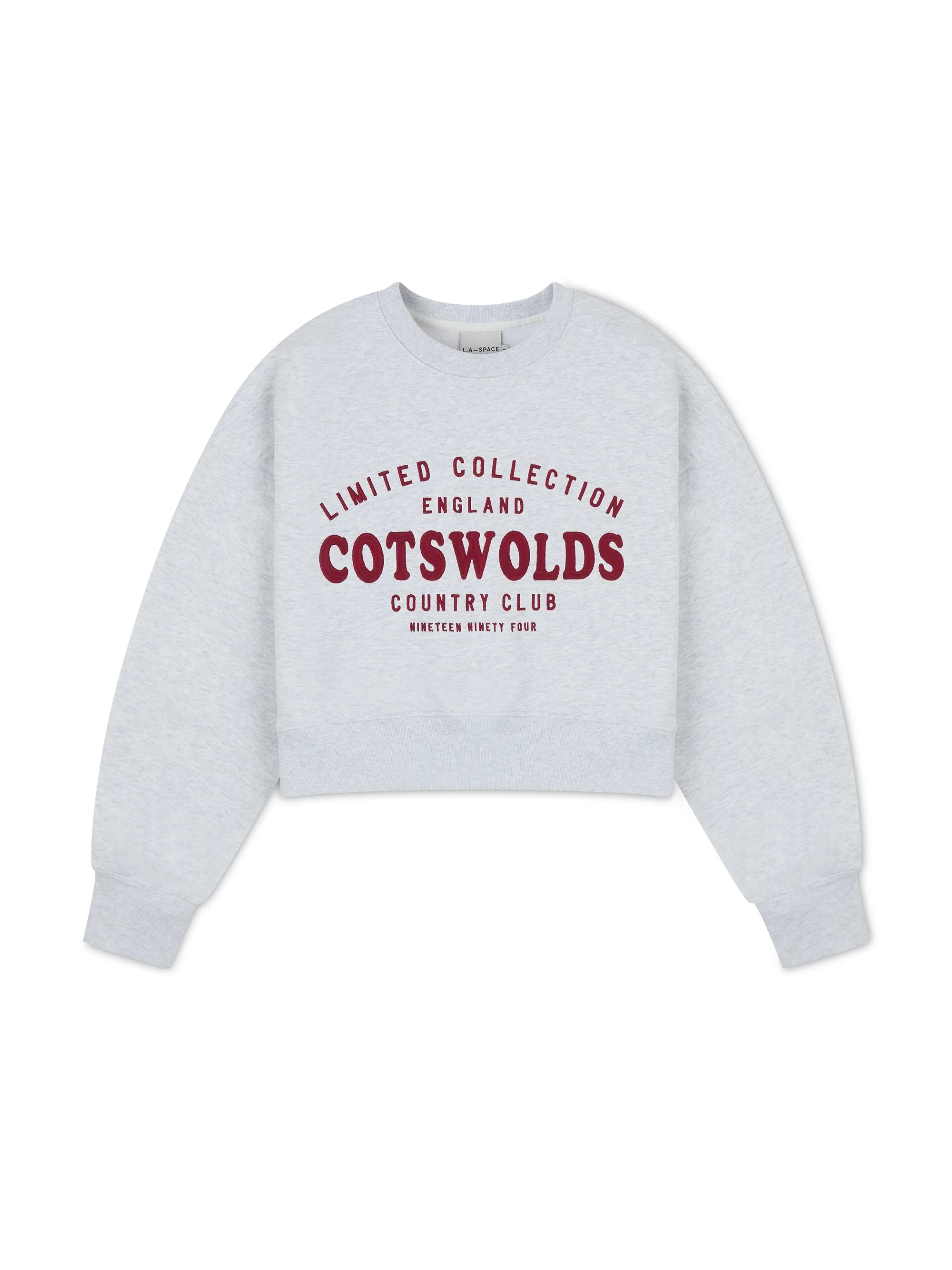 ‘COTSWOLDS' EMBROIDERED CROPPED SWEATSHIRT  LIGHT GREY MARL