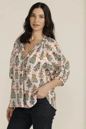 Cotton Mosaic Print Peasant Top