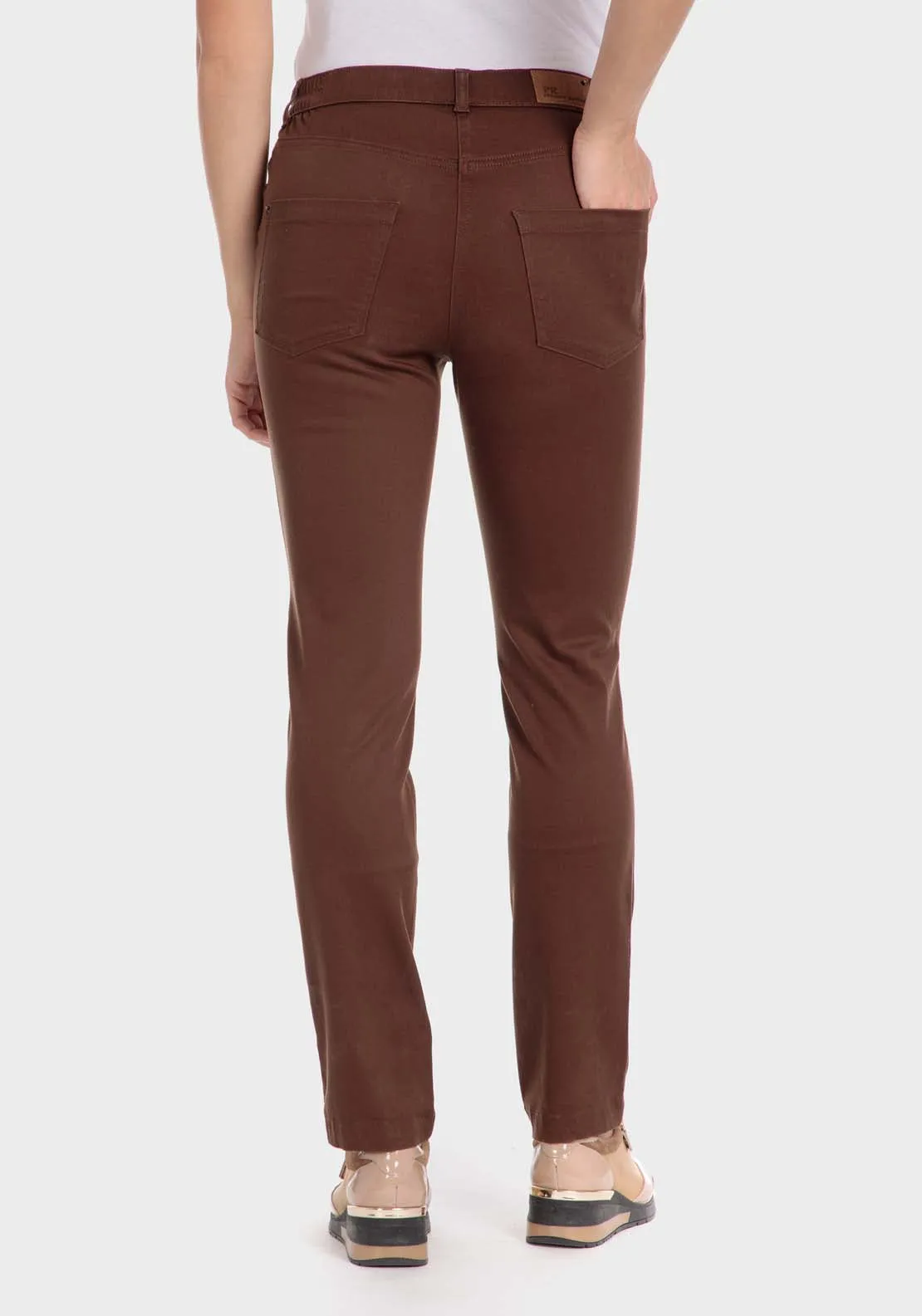 Cotton Trousers With Elastic - Brown Chestnut