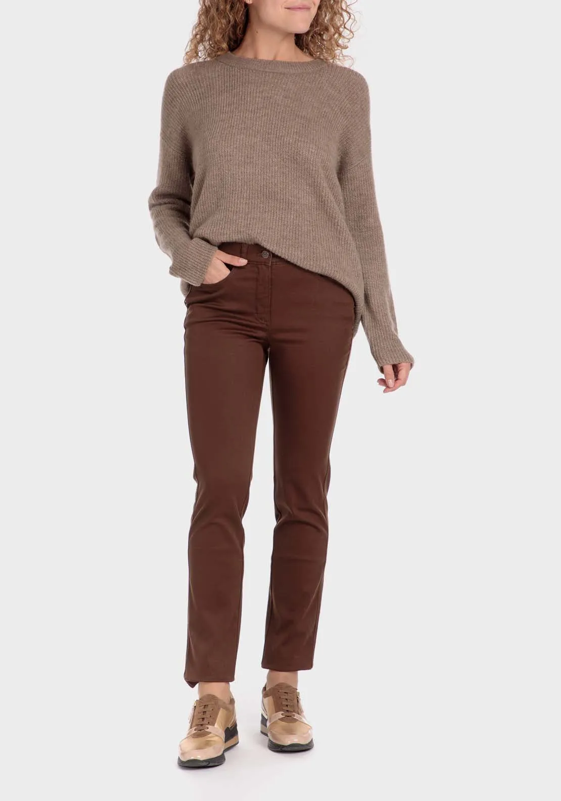 Cotton Trousers With Elastic - Brown Chestnut