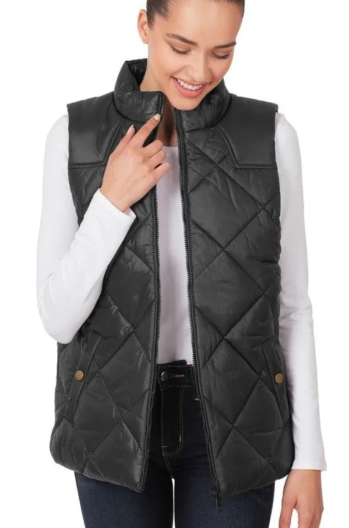 Diamond Quilted Zip Front Vest