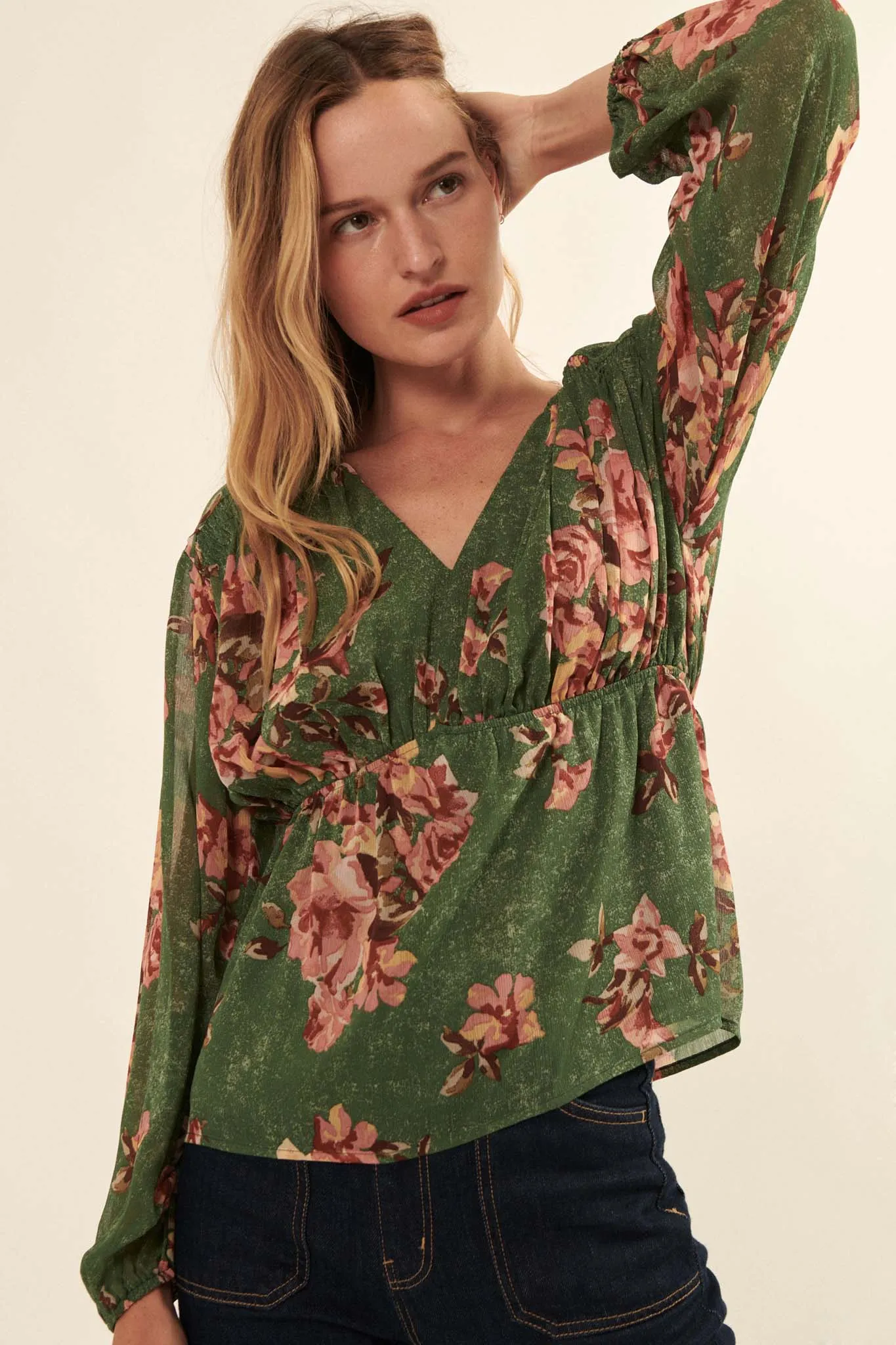 Enchanting Beauty Floral Chiffon Peasant Top