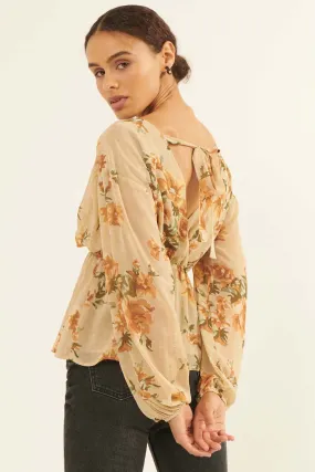 Enchanting Beauty Floral Chiffon Peasant Top