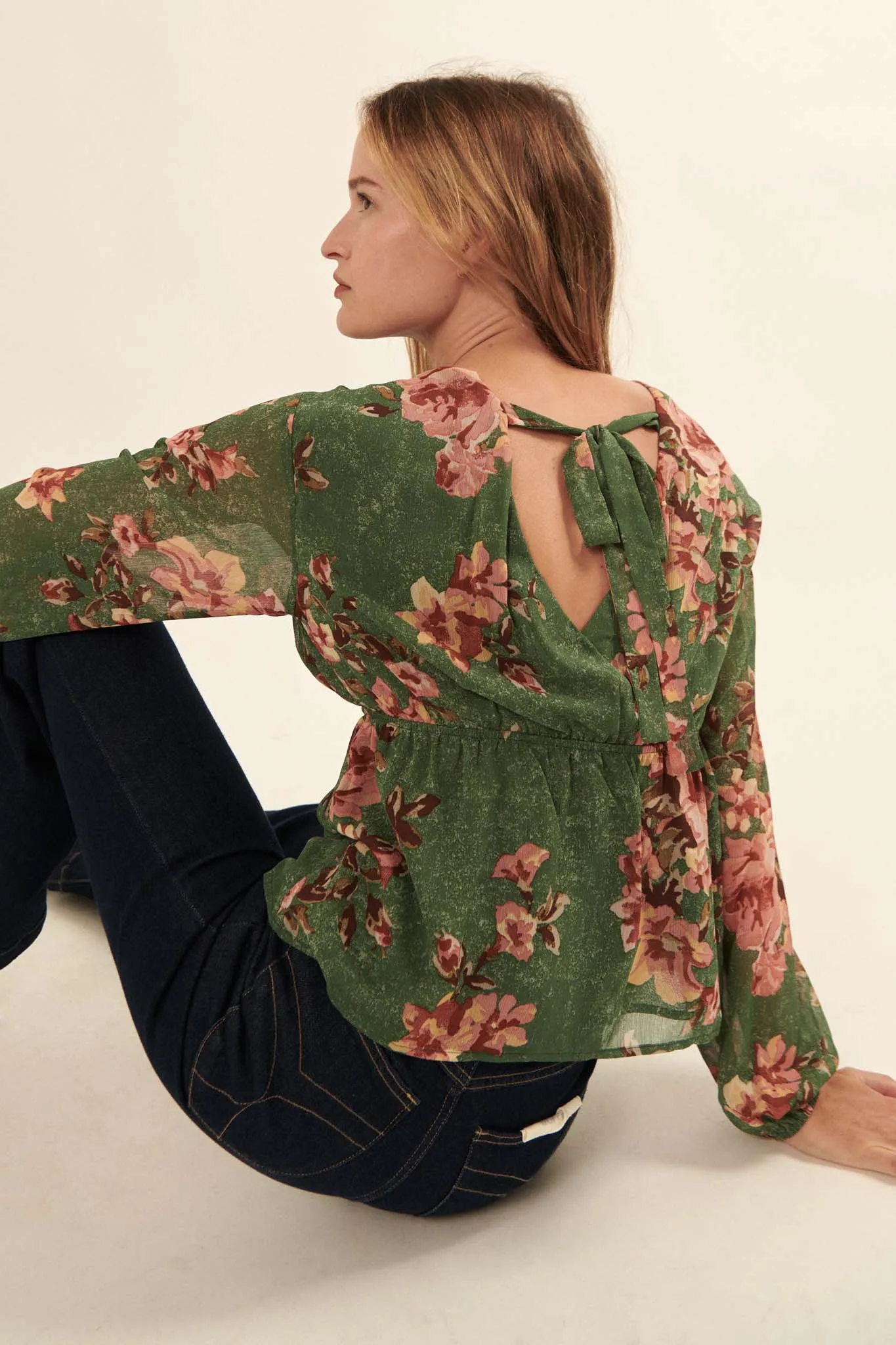 Enchanting Beauty Floral Chiffon Peasant Top