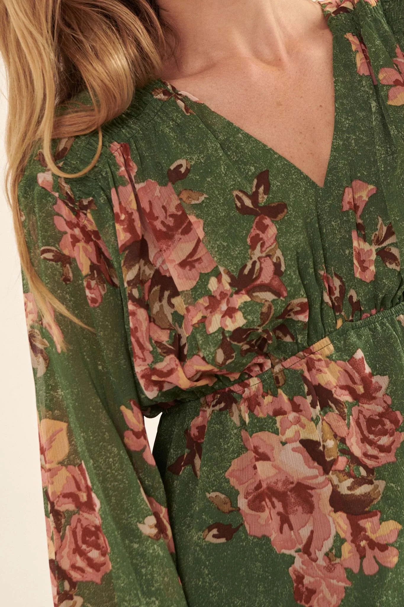 Enchanting Beauty Floral Chiffon Peasant Top