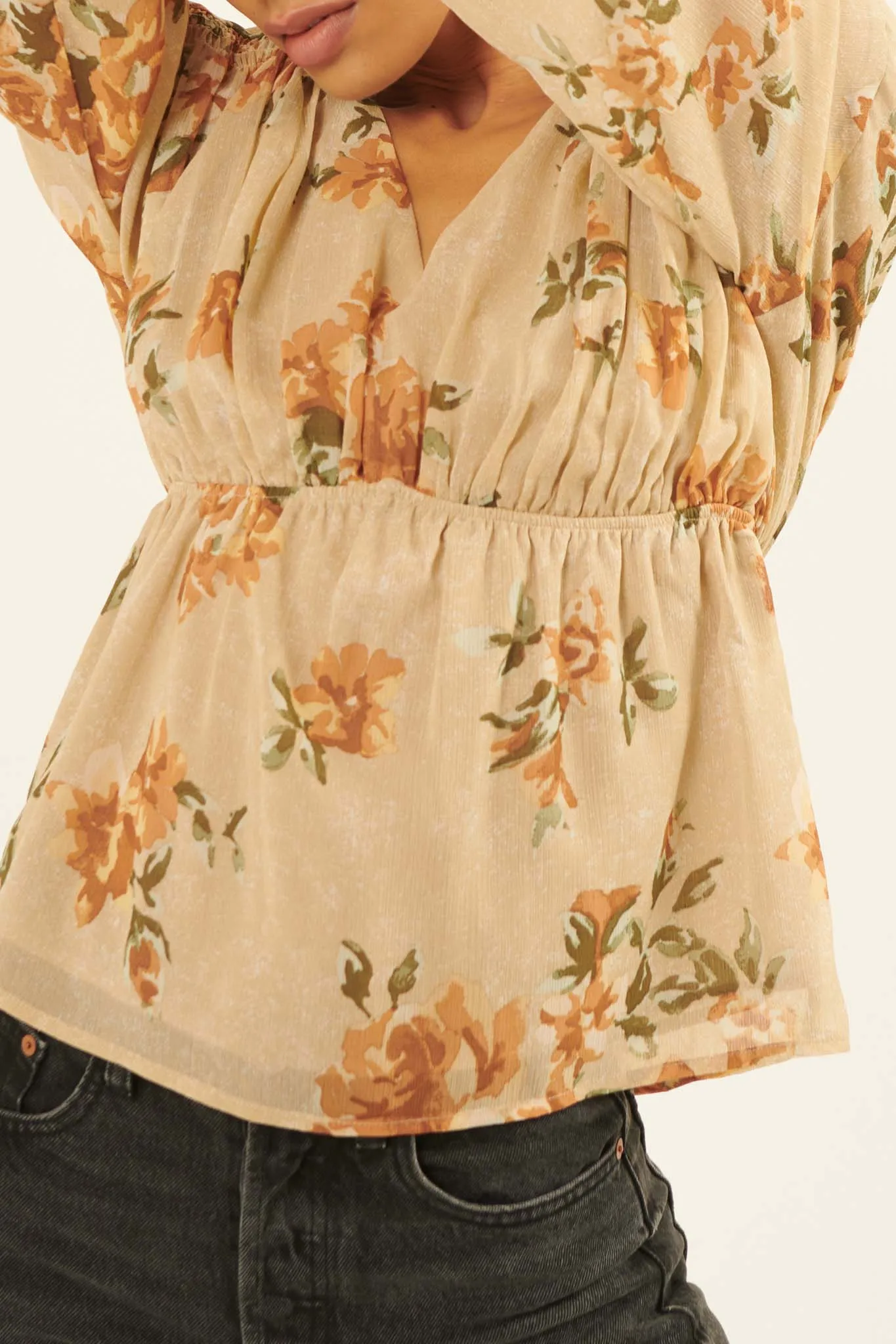 Enchanting Beauty Floral Chiffon Peasant Top