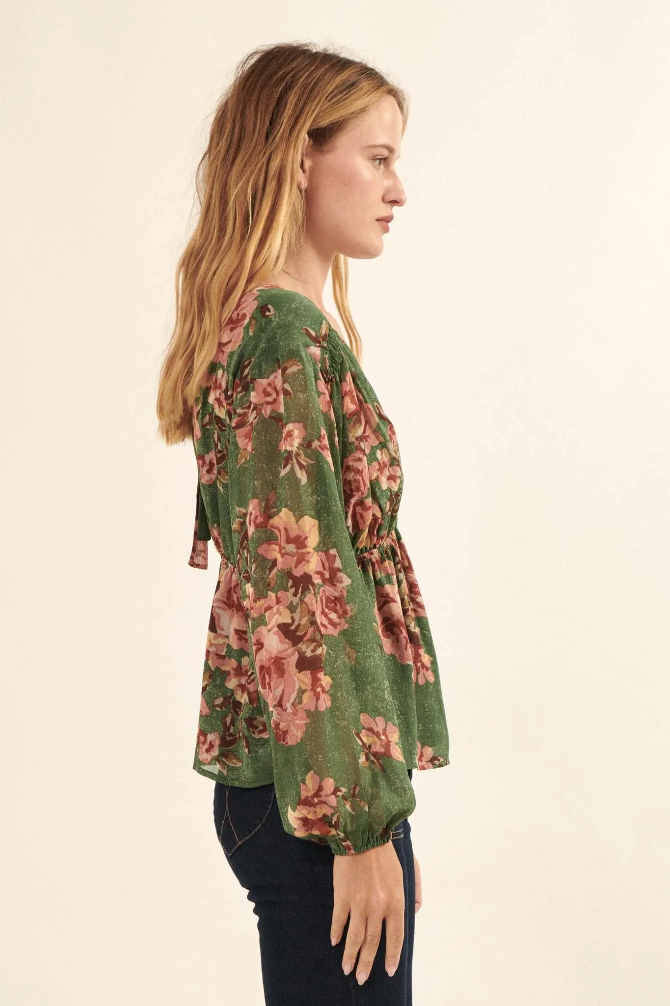 Enchanting Beauty Floral Chiffon Peasant Top