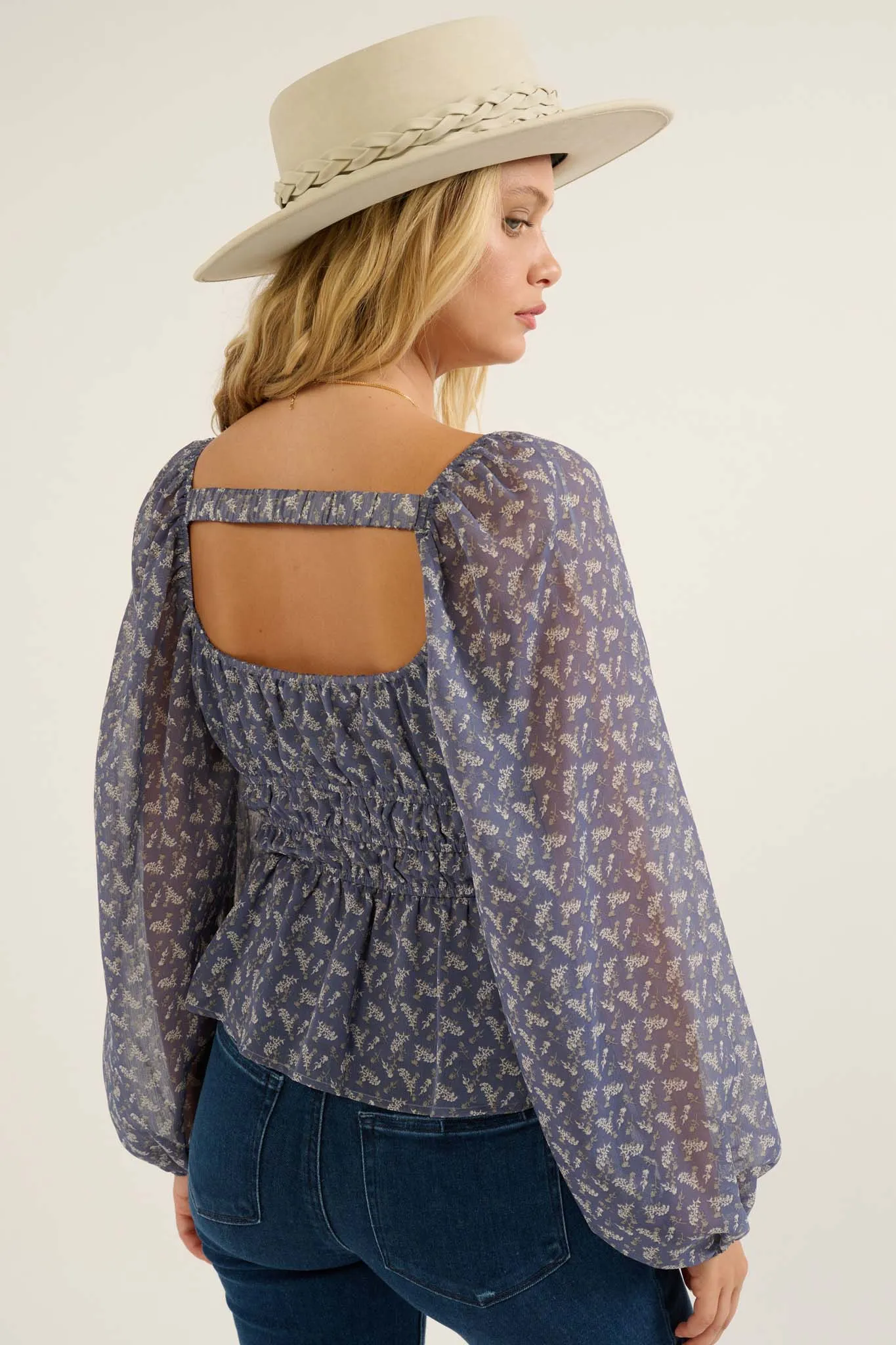 Fields of Joy Floral Chiffon Peasant Top