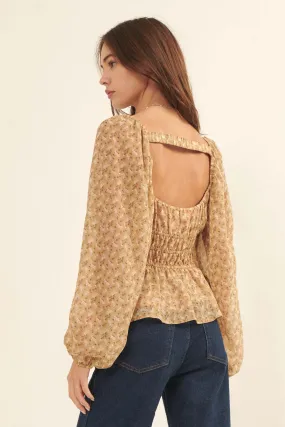 Fields of Joy Floral Chiffon Peasant Top