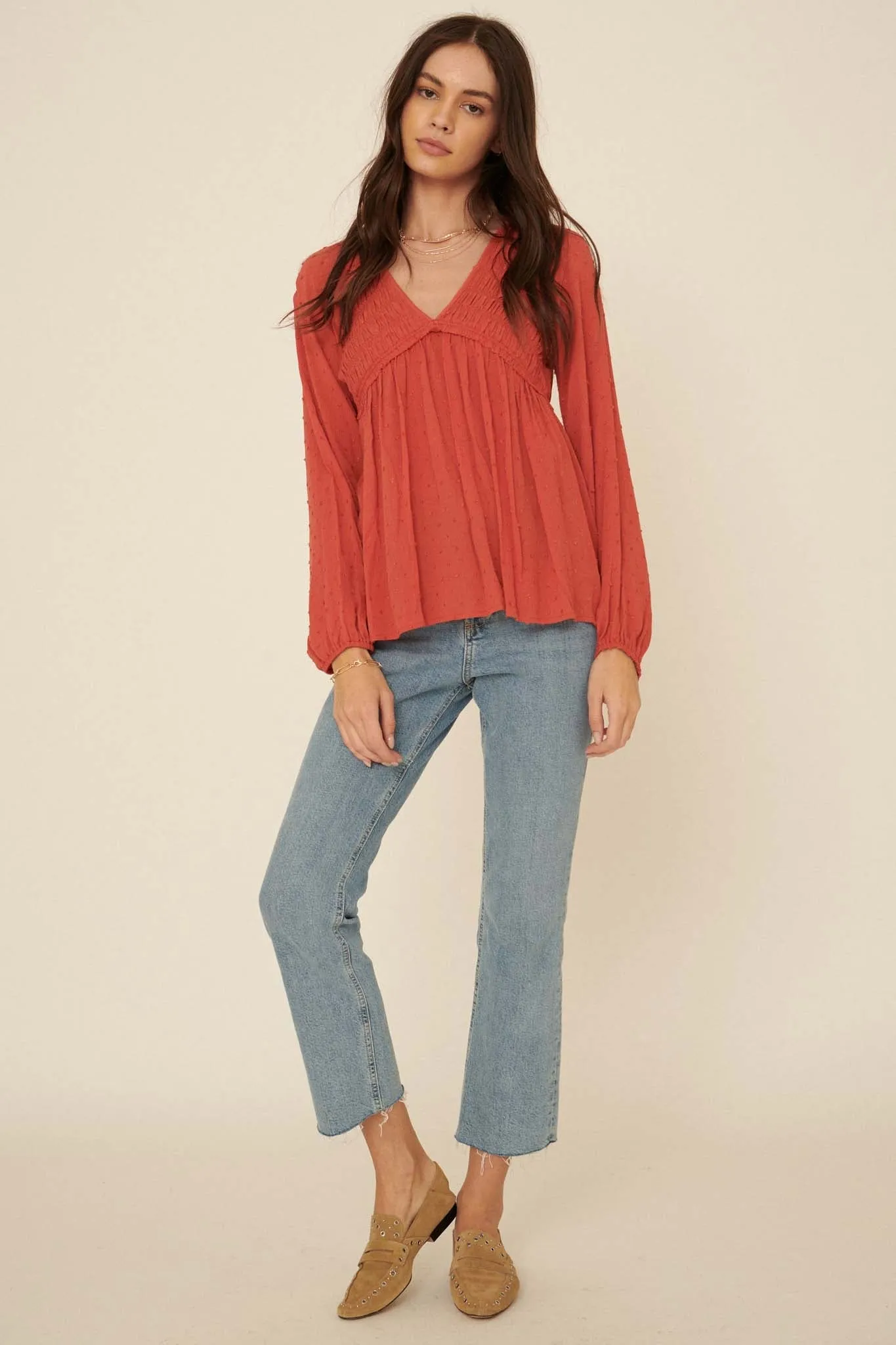 Find Your Bliss Swiss Dot Peasant Top