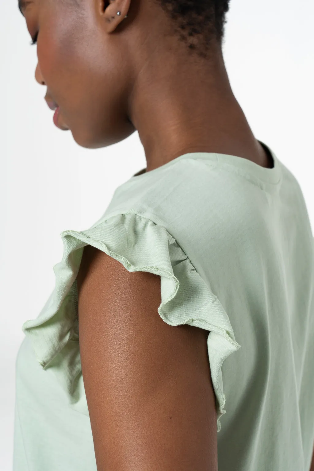 Frill Detail T-Shirt _ 143382 _ Sage