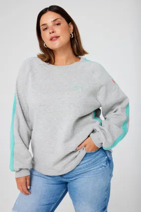 Grey Marl with Turquoise Colourblock Relaxed Sweatshirt