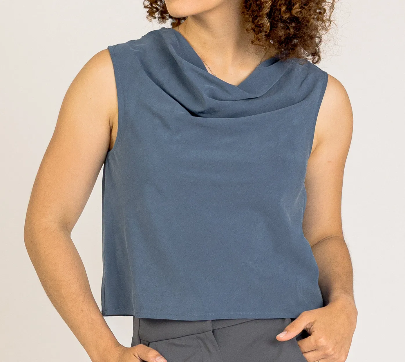 Jade Asymmetrical Cowl  -  Gentle Stretch Poplin