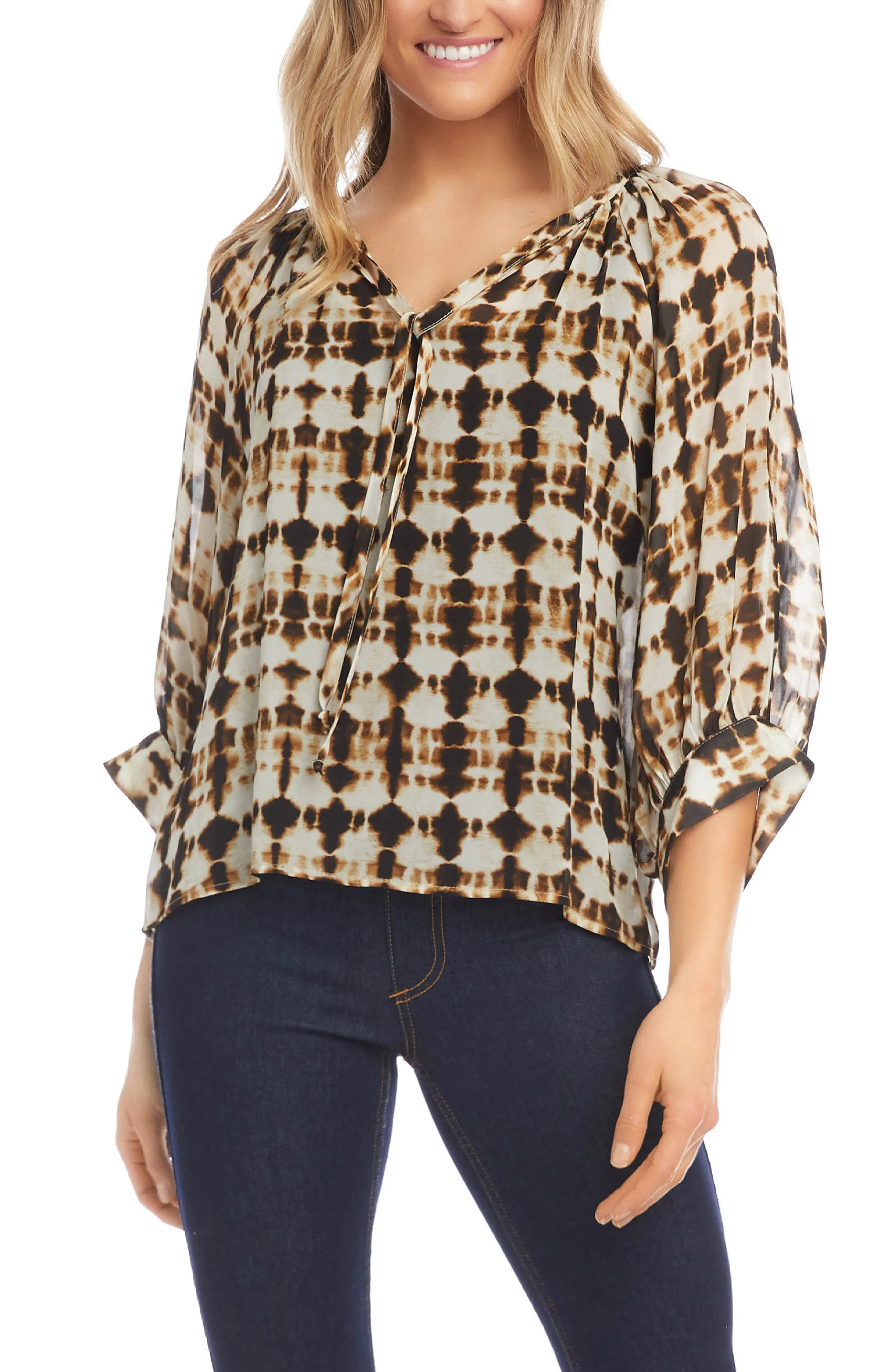 Karen Kane Shibori Peasant Blouse