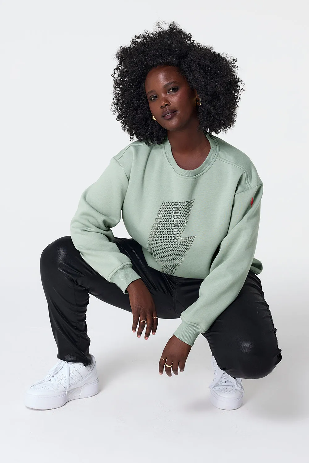 Khaki with Studded Lightning Bolt Oversized Sweatshirt