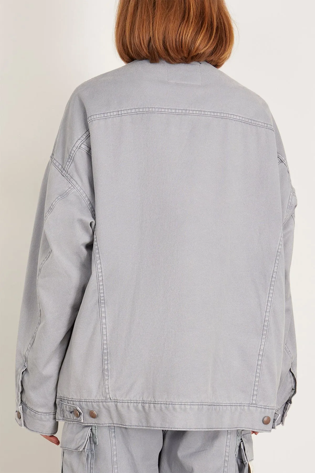 Lacey Trucker Jacket in Faded Steel Blue Canvas