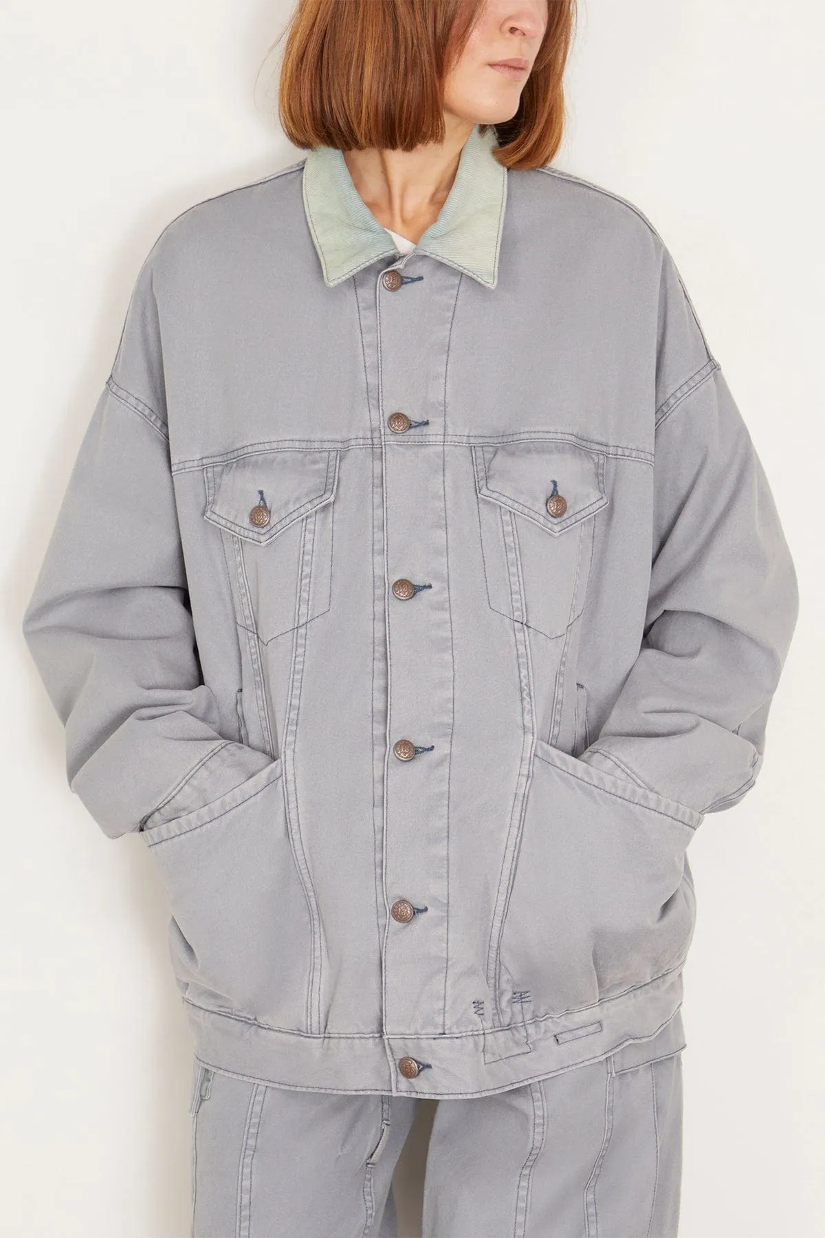 Lacey Trucker Jacket in Faded Steel Blue Canvas