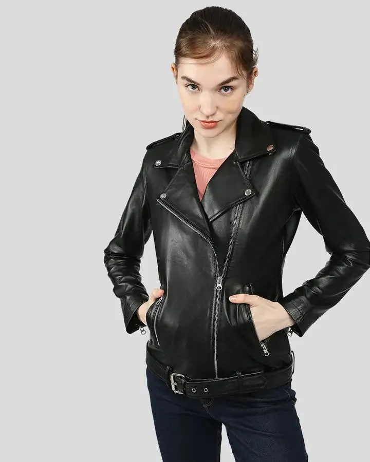 Larisa Black Biker Leather Jackets