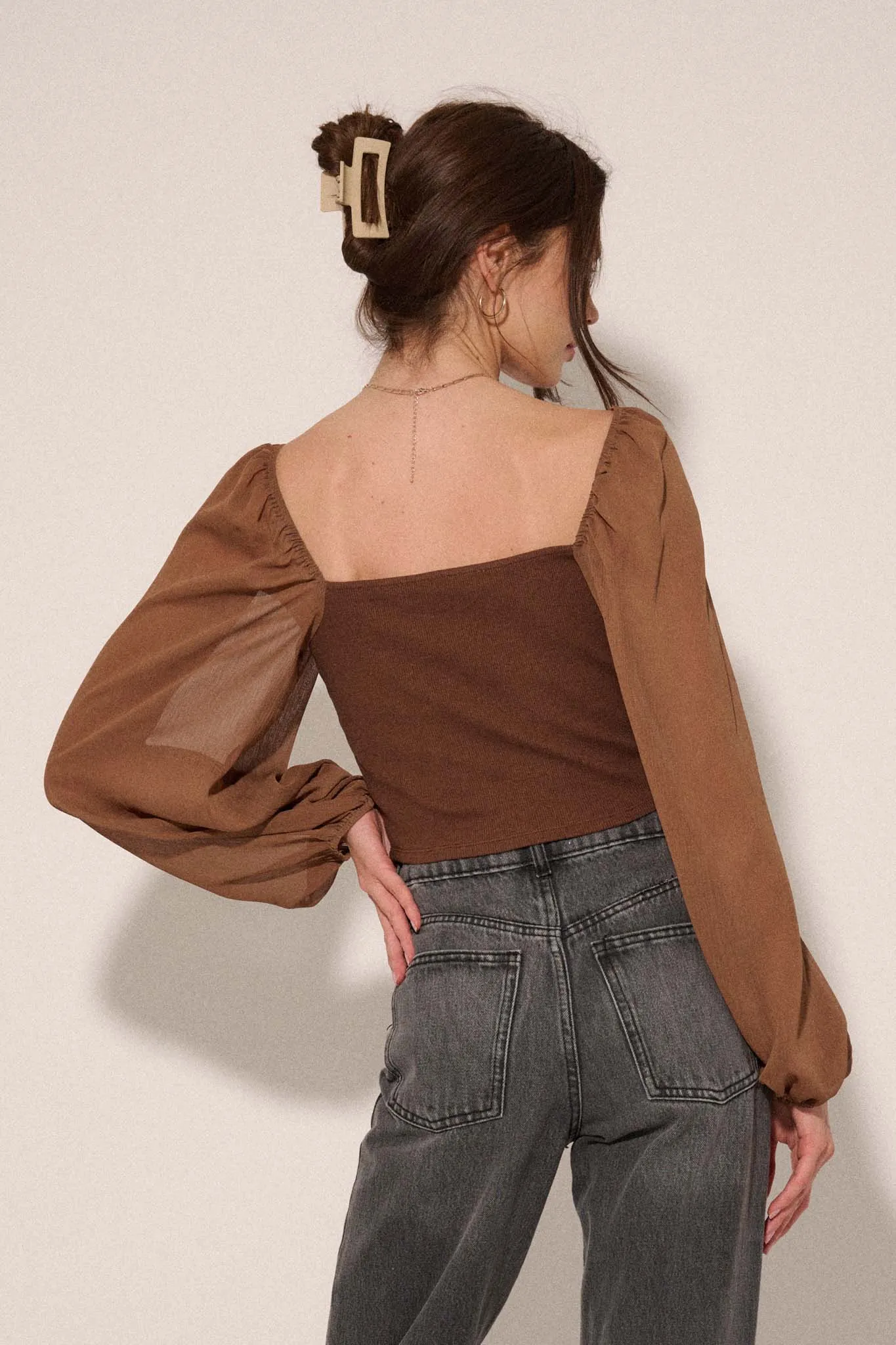 Legendary Love Chiffon-Sleeve Cropped Corset Top