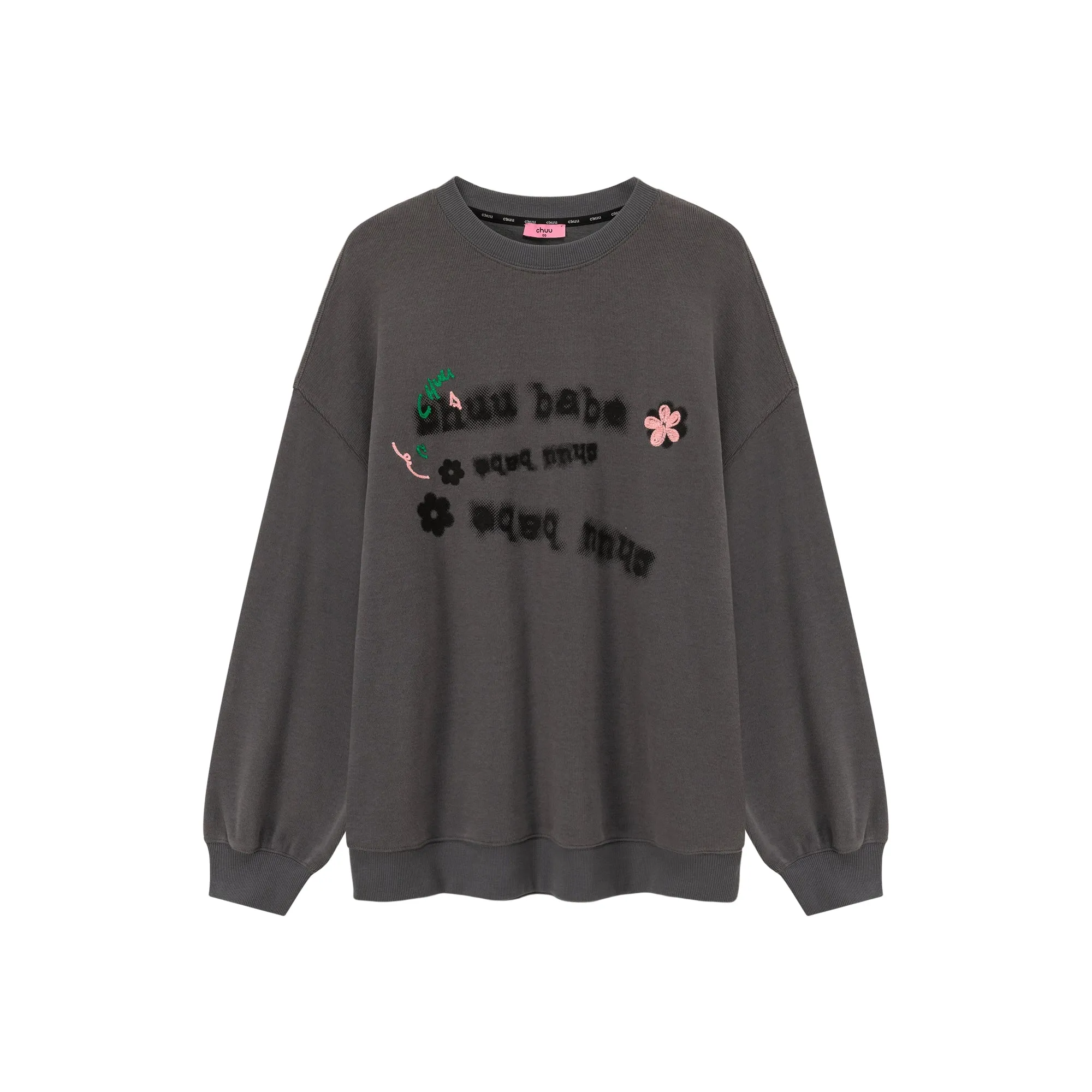 Lettering Flowers Boxy Sweatshirt