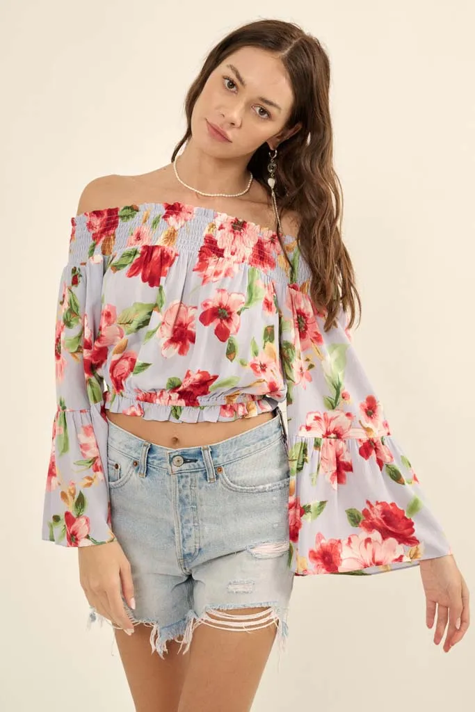 Lush Life Floral Off-Shoulder Bell-Sleeve Top